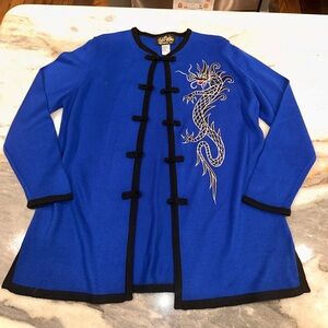 Bob Mackie Size Medium Blue Cardigan with Dragon Embroidery